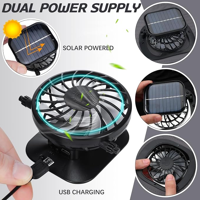 Glitopper 2 Pcs Solar Fan Hat with 2 Fan Wide Brim Removable Face Cover Cooling Fishing Buckets Hats