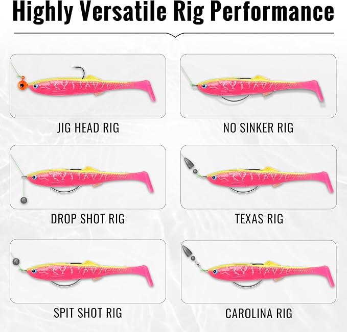 TRUSCEND Shadtale Easy Catch Soft Fishing Lures, Unique Vibration and Action for Various Rigs, Paddle Tail Swimbaits Trailer for Bass, Trout, Crappie, Walleye, Redfish, Saltwater & Freshwater Fishing