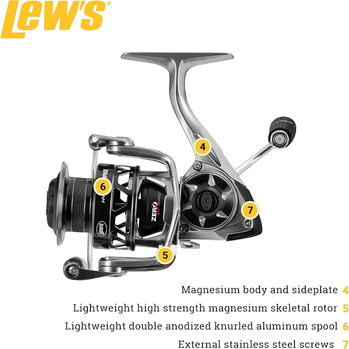 Lew's HyperMag Spinning Fishing Reel, 6.2:1 Gear Ratio, Right or Left-Hand Retrieve, Magnesium Frame, Premium 11 Stainless Steel Ball Bearings