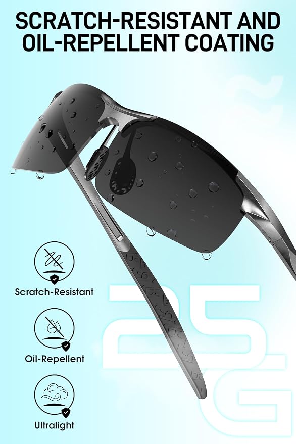SIPLION Polarized Sunglasses Men Sports: UV Protection Ultra Light Al-Mg Metal Frame Ideal For Driving Fishing Running Golf