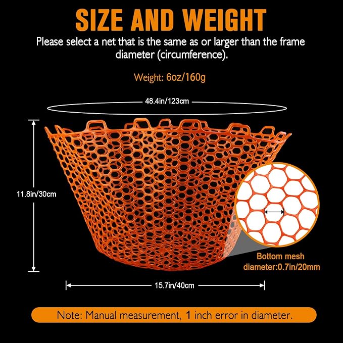 Dovesun Rubber Fishing Net Replacement Netting Without Handle Clear Black Fishing Nets for Fish Fly Fish Landing Net Bag for Freshwater Saltwater Foldable Trout Net Rubber Mesh 5 Sizes White Black Red