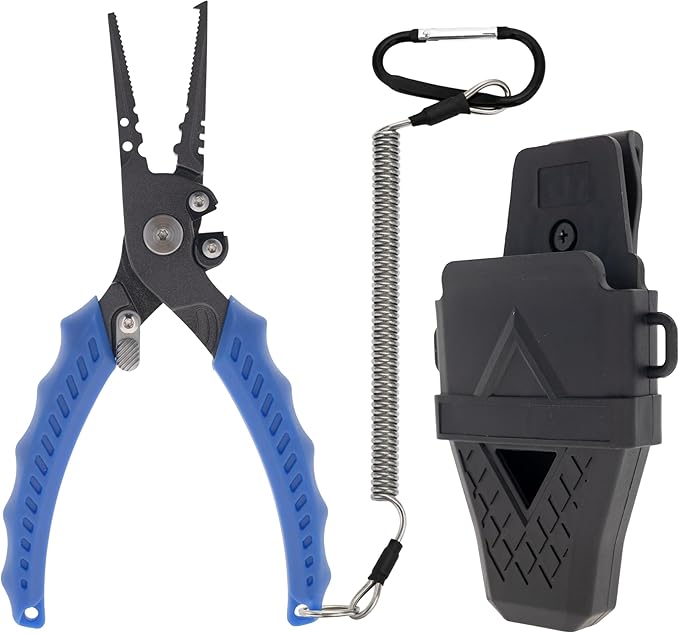 Reaction Tackle Fishing Pliers 7" & 9" Stainless Steel - Split Ring or Straight Nose Pliers with Braid Cutter, Hook Remover & Crimper - Teflon Coated Saltwater Fishing Pliers with Sheath & Lanyard