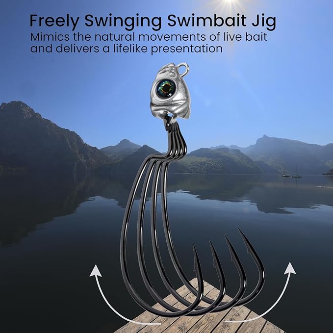 Pristis 16 Pack Swing Jig Head, Weedless Fish Eye Swimbait Jigs for Texas Ned Fitness Rigs, 3X Strong Weighted High Carbon Steel Fishing Hook Kit for Saltwater Freshwater Bass Walleye
