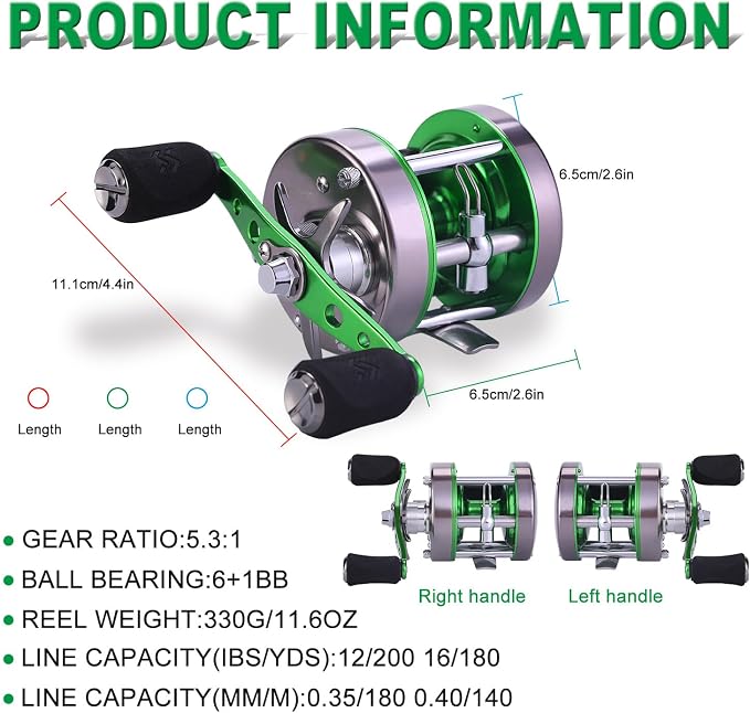 Sougayilang XLT Baitcasting Reel – 22LB Drag, 5.3:1 Gear Ratio, 6+1 Bearings, Reinforced Metal Body Round Conventional Reel for Catfish, Musky, Bass, Pike – Saltwater Inshore Surf Trolling