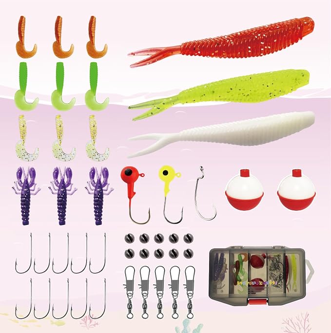 Kids Rod Set, Kids Fishing Rod and Reel Combo and Fishing Net Tackle Box with Fishing Lure Hook and Bag for Girls Beginners, Kids, Youth Anglers