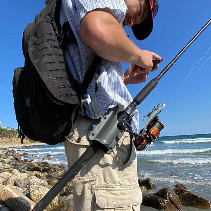 JettyHawk Fishing Rod Hip Holster, Hands-Free Quick-Draw Holder, Fits 1.5-2" Pole, for Spinning, Baitcaster, Centerpin & Surf Rods, Wading & MOLLE Belts