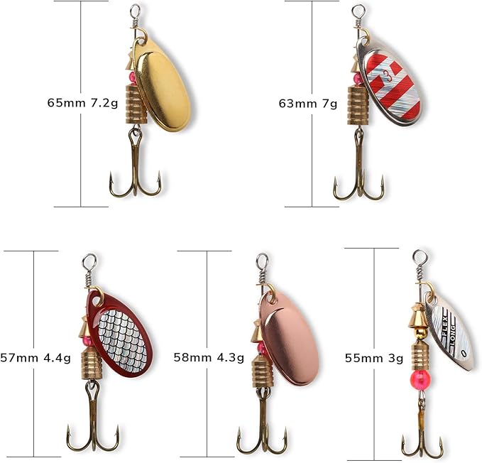 10pcs Fishing Lure Spinnerbait, Bass Trout Salmon Hard Metal Spinner Baits Kit with Tackle Boxes
