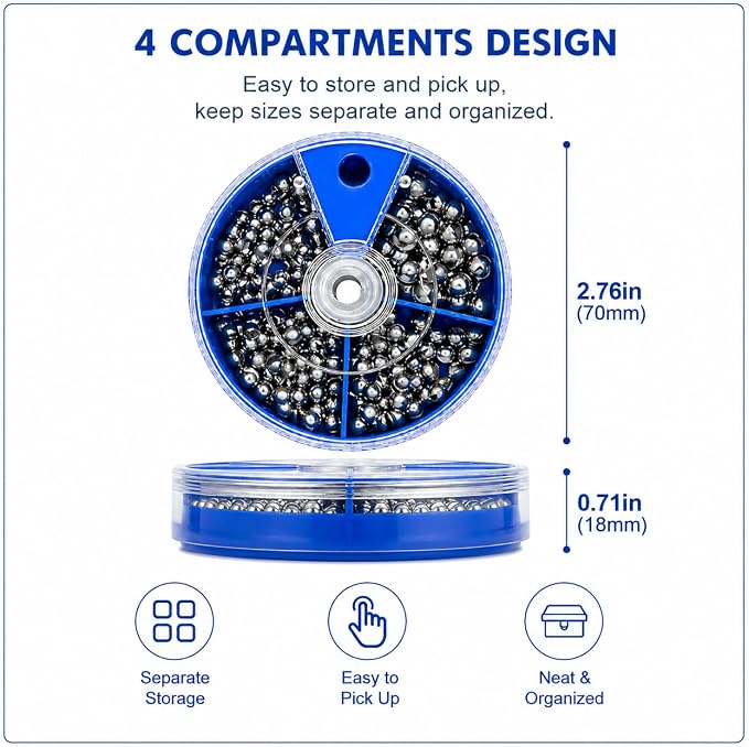 Fishing Weights Sinkers, Split Shot Sinkers Kit Removable Round Lead Weights Assorted Sizes (100/117/205/250PCS) for Bass Trout Panfish Fishing