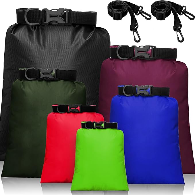 Shappy 6/12 Pcs Waterproof Dry Bags, Lightweight Outdoor Waterproof Dry Stuff Sacks 15/8/5/4/3/2 L and Long Adjustable Shoulder Strap for Kayaking Rafting Boating Hiking Camping