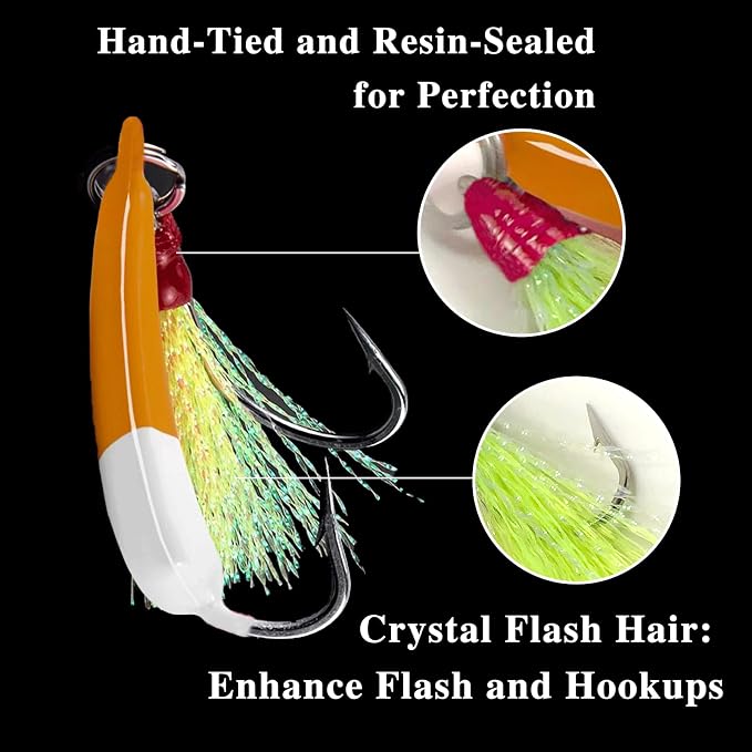 5 Pack Fishing Jig Heads, Swimbait Jigs Pompano Jigs with Teaser Hooks, Surf Fishing Jigs Saltwater Jig Heads Stand Up Jig High Carbon Steel O'Shaughnessy Hooks jigs