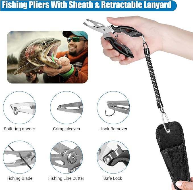 3 Layers Fishing Tackle Box, 213Pcs Fishing Lures Kit with Small Fishing Tool Kit Containing Weights Scale, Lip Clip, Hook Remover, Fishing Accessories, Fishing Gear for Beginners Kids, Men, Adults