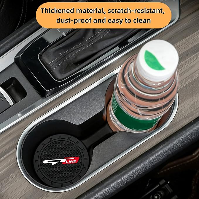 2 Pcs Black car Cup Holder Coaster Compatible with GT LINE 2.75 Inch Silicone Anti-Slip Fashion car Interior Accessories