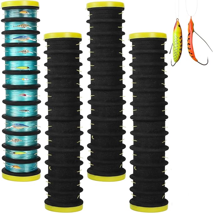 ZENFUN 4 Pc Fishing Line Storage Organizer, Fish Leader Holder with 12 Slots to Keep Your Lines Tangle Free, Spooler Winder, and Hook Keeper with Rigging Spools