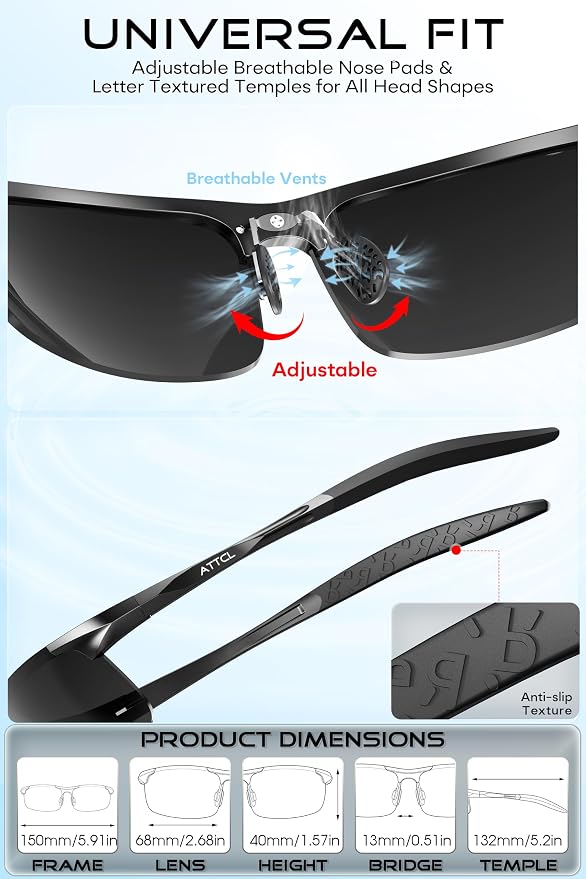 ATTCL 0.9 oz Polarized Sunglasses Men Sports: UV Protection Anti Glare Wrap Around Lightweight Metal Fishing Golf Running