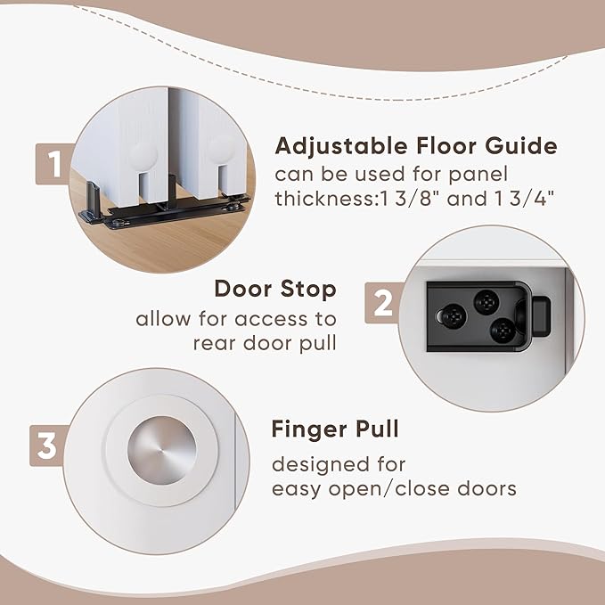 JUBEST 6FT/72 Heavy Duty Bypass Door Hardware with Soft Close Mechanism, Sliding Closet Door Hardware Set for 2 Door System, Smoothly and Quietly, Fit Door Thickness 1 3/8" or 1 3/4", Easy to Install
