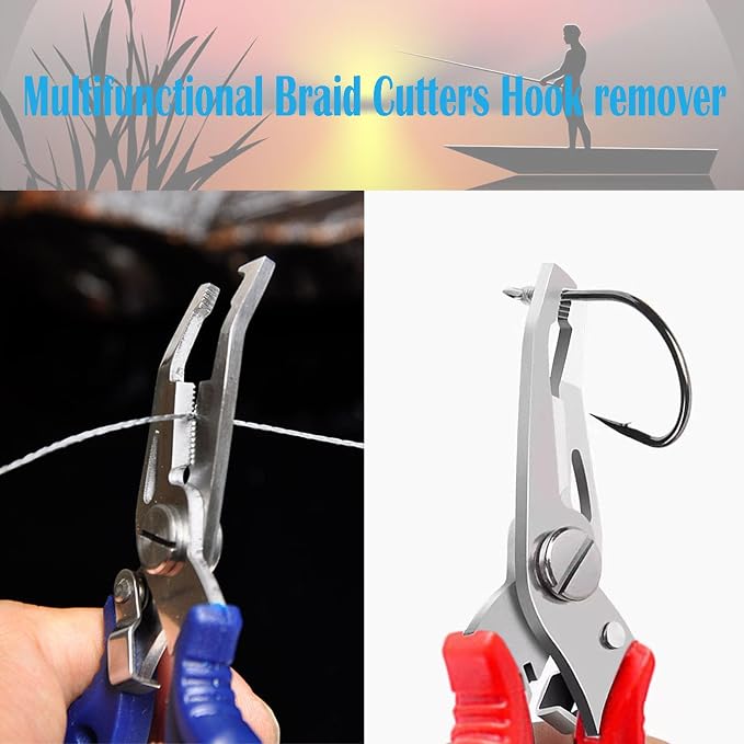 Small Fishing Pliers 2 Multi-Function Scissors Braid Cutters Lightweight Stainless Steel Fishing Tools Split Ring Opener Fish Gripper Hook Remover Gear Accessories