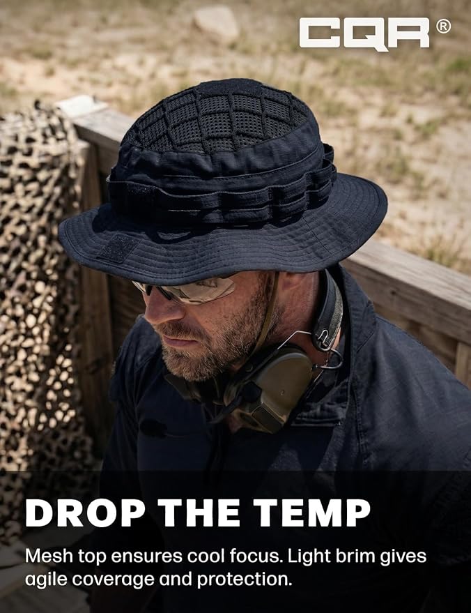 CQR Men's Tactical Boonie Hat, Breathable Packable Sun Hat for Hunting, Hiking, Fishing, Shooting, and Outdoor Activities