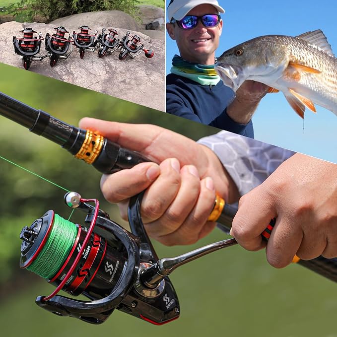 Sougayilang Spinning Reels Light Weight Ultra Smooth Powerful Fishing Reels Red & Blue & Golden
