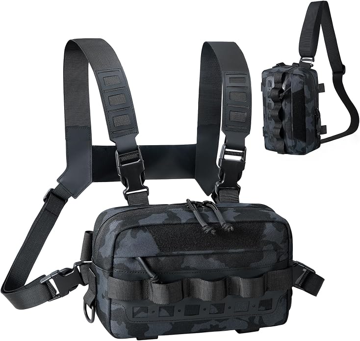 Outdoor Chest Bag for Men, Water-Resistant Fishing Chest Pack, Tactical Vest for Running, Cycling, Hiking