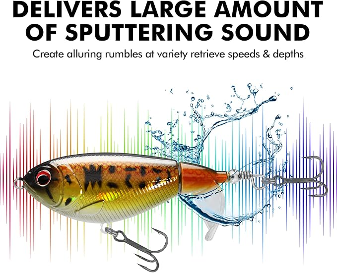 TRUSCEND Popobait Easy Catch Fishing Lures with BKK Hooks, Instant Startup, Longer Cast, Balanced Spray/Sound/Swim, Plopper Topwater Lures for Bass, Trout, Pike, Walleye, Freshwater Saltwater Fishing