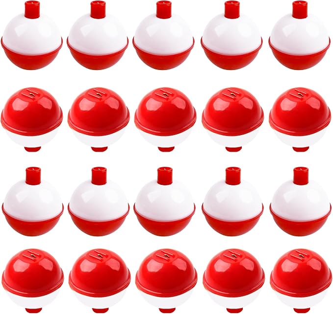 Fishing Bobbers Hard ABS Bobbers Snap-on Fishing Floats Push Button Round Buoy Float Bobbers for Crappie Panfish Walleyes Red and White 0.75"/1"/1.25"/1.5"/1.75"/2"/2.5"