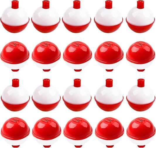 Fishing Bobbers Hard ABS Bobbers Snap-on Fishing Floats Push Button Round Buoy Float Bobbers for Crappie Panfish Walleyes Red and White 0.75"/1"/1.25"/1.5"/1.75"/2"/2.5"