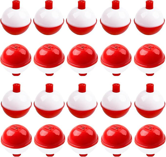 Fishing Bobbers Hard ABS Bobbers Snap-on Fishing Floats Push Button Round Buoy Float Bobbers for Crappie Panfish Walleyes Red and White 0.75"/1"/1.25"/1.5"/1.75"/2"/2.5"
