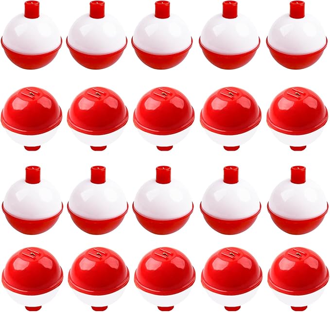 Fishing Bobbers Hard ABS Bobbers Snap-on Fishing Floats Push Button Round Buoy Float Bobbers for Crappie Panfish Walleyes Red and White 0.75"/1"/1.25"/1.5"/1.75"/2"/2.5"