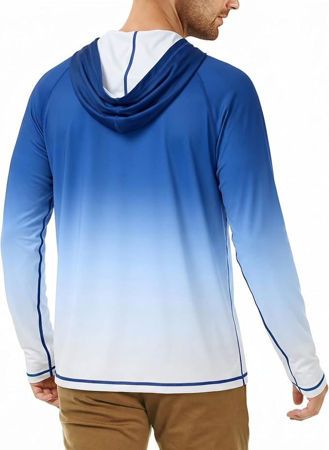 Roadbox UPF 50+ Fishing Shirts for Men, Long Sleeve UV Sun Protection Hoodie, Outdoor Hiking Running Swimming Rash Guard