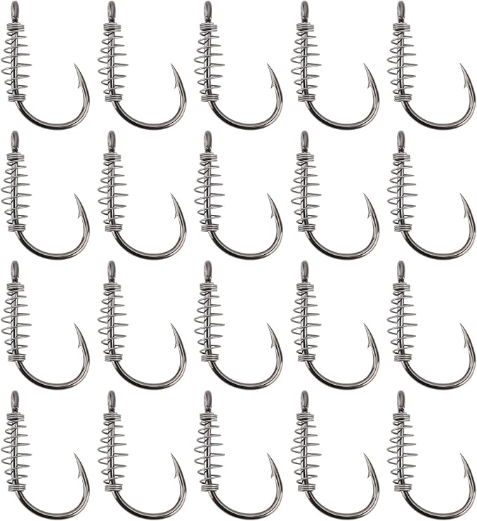 20Pcs Spring Fishing Hooks, High Carbon Steel Hooks with Metal Spring Barbed Swivel Fishing Hooks Suitable forPower Bait Trout Carp