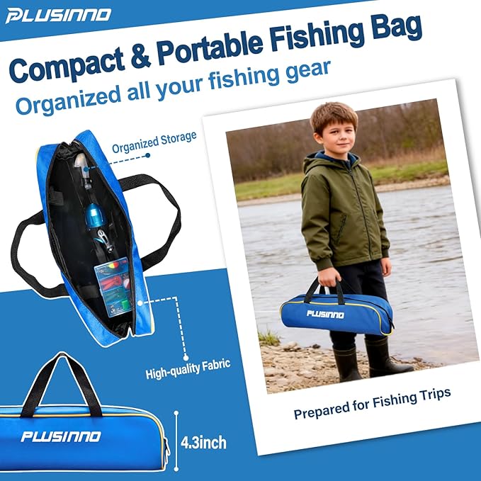 PLUSINNO Kids Fishing Pole with Spincast Reel Telescopic Fishing Rod Combo Full Kits for Boys, Girls, and Adults