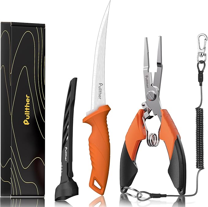 2PC Fishing Tool Kit - 7" Fillet Knife,Fishing Pliers,Multitool Hook Remover Fishing Pliers,Fishing Gear for Saltwater