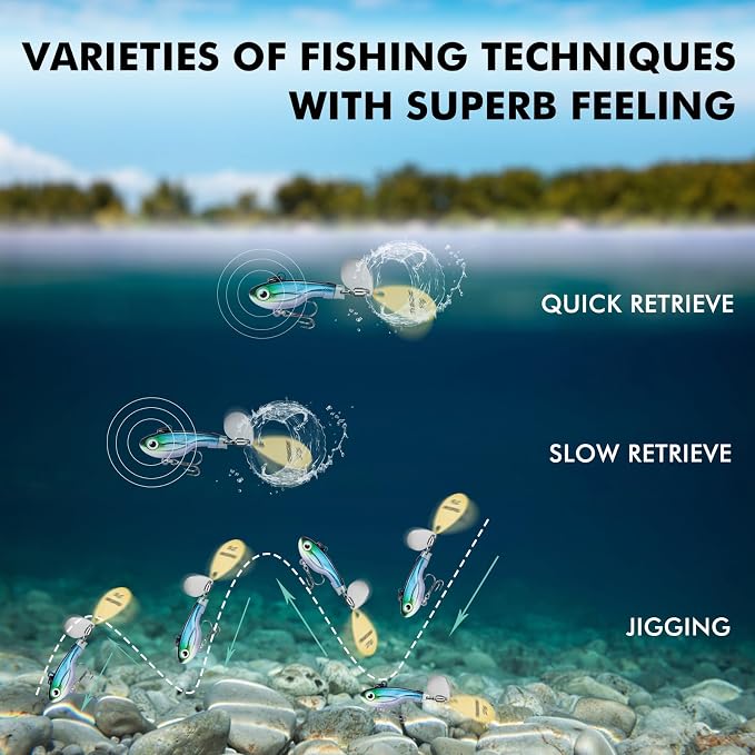 TRUSCEND Swim or Jig Fishing Spinner Baits for Freshwater and Saltwater, Rooster Tail Fishing Lures for Trout Bass Walleye Crappie Salmon Pike, Blade Bait with Copper Blade
