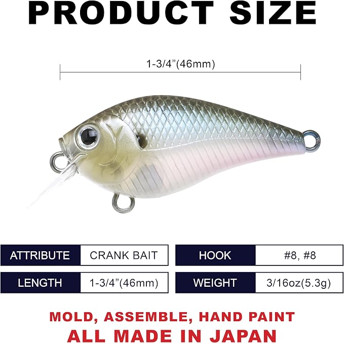 Lucky Craft LC 0.5 Squarebill Crankbait, Silent Fishing Lure for Bass Trout and Pike, Made in Japan, Freshwater Fishing Gear, Hard Bait Bass Lures