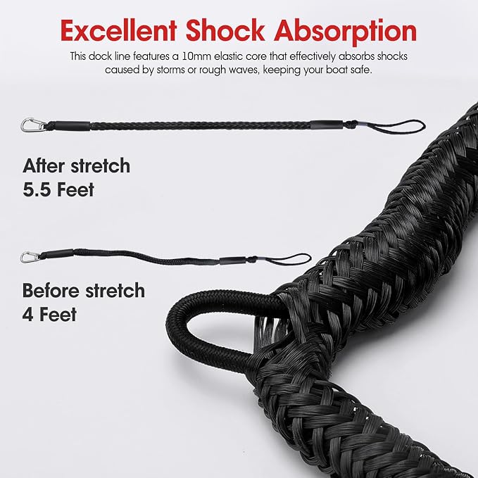 4 Feet Bungee Dock Line with Stainless Steel Clip & Foam Float 2pcs, Mooring Rope for Docking with Built-in Snubber, Ideal Boat Accessories for PWC, Jet Ski, SeaDoo, Kayak, Pontoon, Canoe