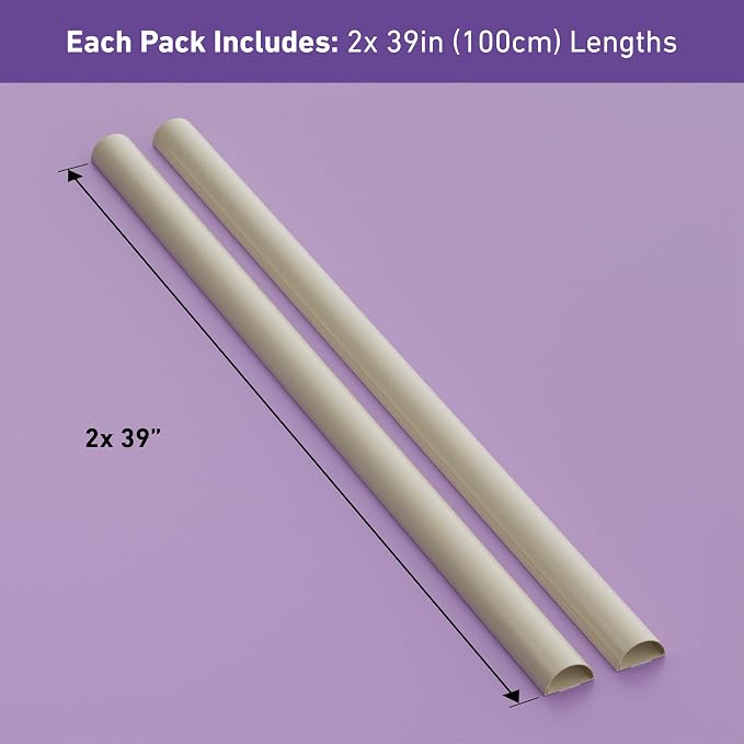 D-Line Half Round Cord Hider, Patented Cable Cover, Hide TV Wall Mount Wires, Raceway for Cords, Decorative Wire Covers, Paintable, Adhesive Cable Concealer, 2X 2in W x 1in H x 39in L, Beige