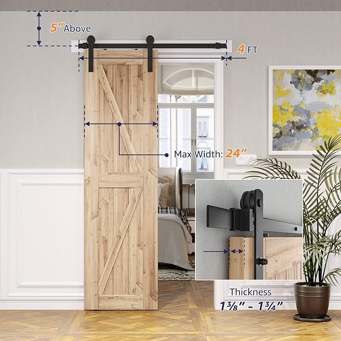 SMARTSTANDARD 4.0ft Barn Door Hardware kit, Barn Door Track, Sliding Door Hardware kit, Smoothly and Quietly -Heavy Duty Sturdy -Easy to Install, Fit 24" Wide Door Panel (I Shape Hanger)