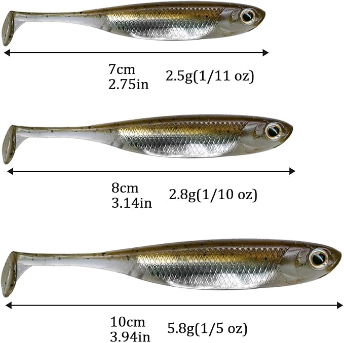 QualyQualy Soft Plastic Swimbait Paddle Tail Shad Lure Soft Bass Shad Bait Minnow Paddle Tail Swim Bait for Bass Trout Walleye Crappie - 2.75in, 3.14in, 3.94in, 5in