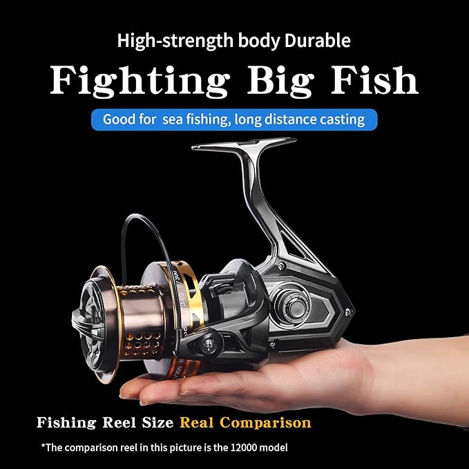 HAUT TON Spinning Reel 8000/9000/10000/12000/14000,6+1BB Metal Surf Fishing Reels,4.8:1 Gear Ratio 55lbs Drag Heavy Long Casting Inshore Saltwater Monster Fish