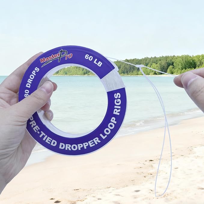 MASTERPRO Pre-Tied Dropper Loop Rigs, Fishing Line Spool 10LB 15LB 20LB 30LB 40LB 50LB 60LB 80LB 100LB, Suitable for Saltwater Freshwater Fishing