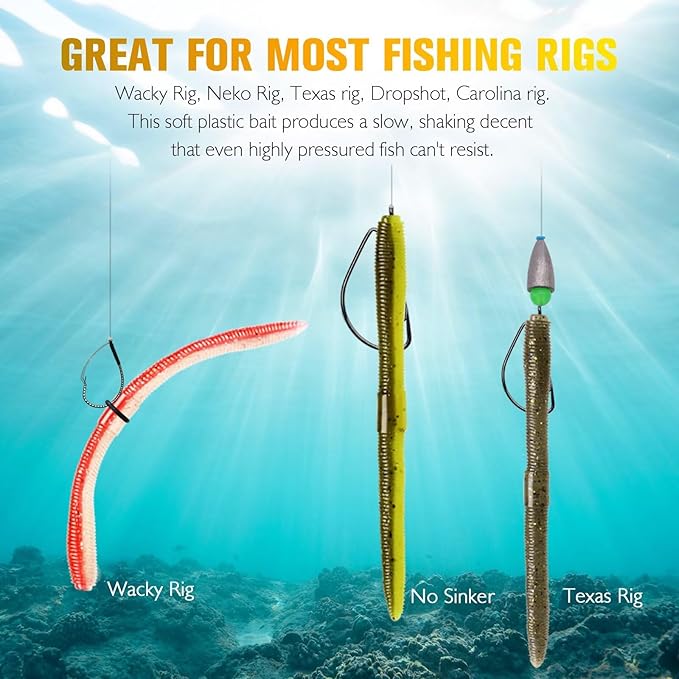 Dovesun Wacky Worm for Bass Trout Fishing Worms Kit with Soft Plastic Baits, Weedless Hooks, Bass Hooks,Weedless Jig Head, Wacky Rig Tool, O-Rings, Weight 152Pcs/131Pcs/50Pcs