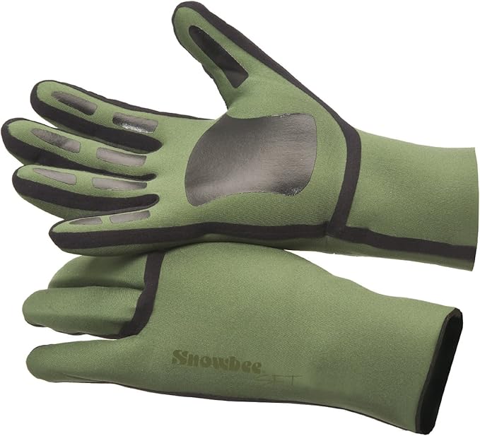 SNOWBEE SFT Neoprene Gloves, 100% Waterproof Seamless Fishing Gloves, 1 mm 4-Way Stretch CR Neoprene with Silicone Grip Palm