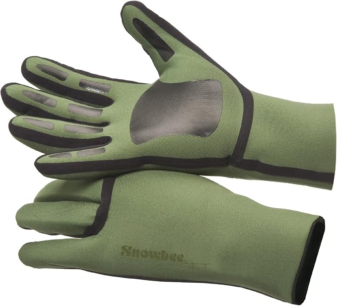 SNOWBEE SFT Neoprene Gloves, 100% Waterproof Seamless Fishing Gloves, 1 mm 4-Way Stretch CR Neoprene with Silicone Grip Palm