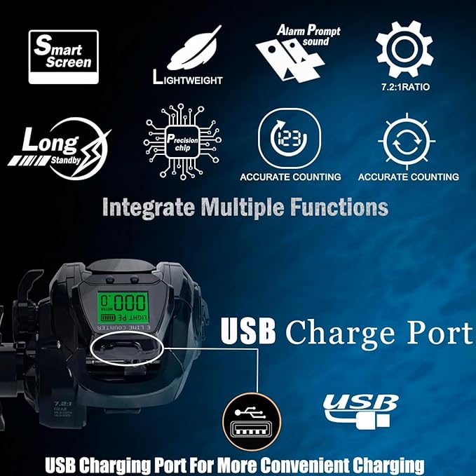 Digital Baitcasting Fishing Reel with LCD Display,8 oz Ultralight Electric Baitcaster Reel, 22-35 Lb Max Drag,6.3:1/7.2:1 Gear Ratio,Left/Right Handed,Compact Design for Freshwater & Saltwater