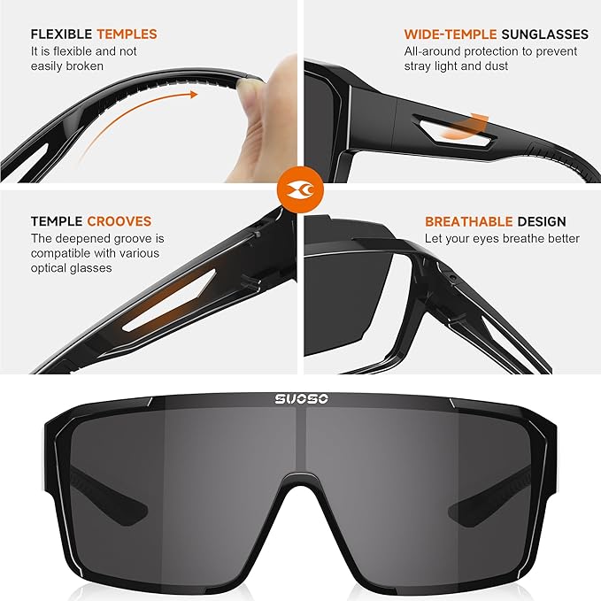 suoso Sports Polarized Fit Over Glasses: Men and Women UV400 Protection SunGlasses for Driving Fishing