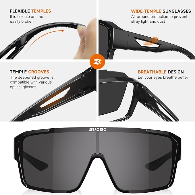 suoso Sports Polarized Fit Over Glasses: Men and Women UV400 Protection SunGlasses for Driving Fishing