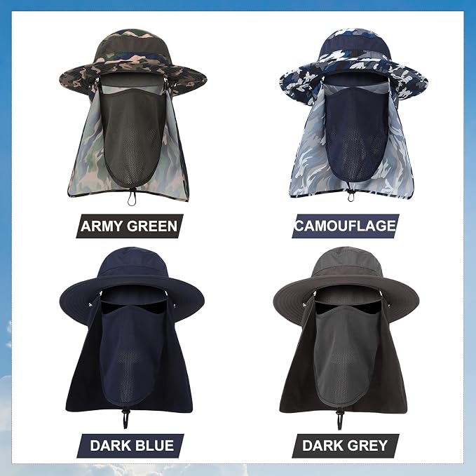 4 Pack Sun Hats for Men Women UPF 50+ Wide Brim Fishing Bucket Hat Summer Outdoor UV Protection Adjustable Neck Flap