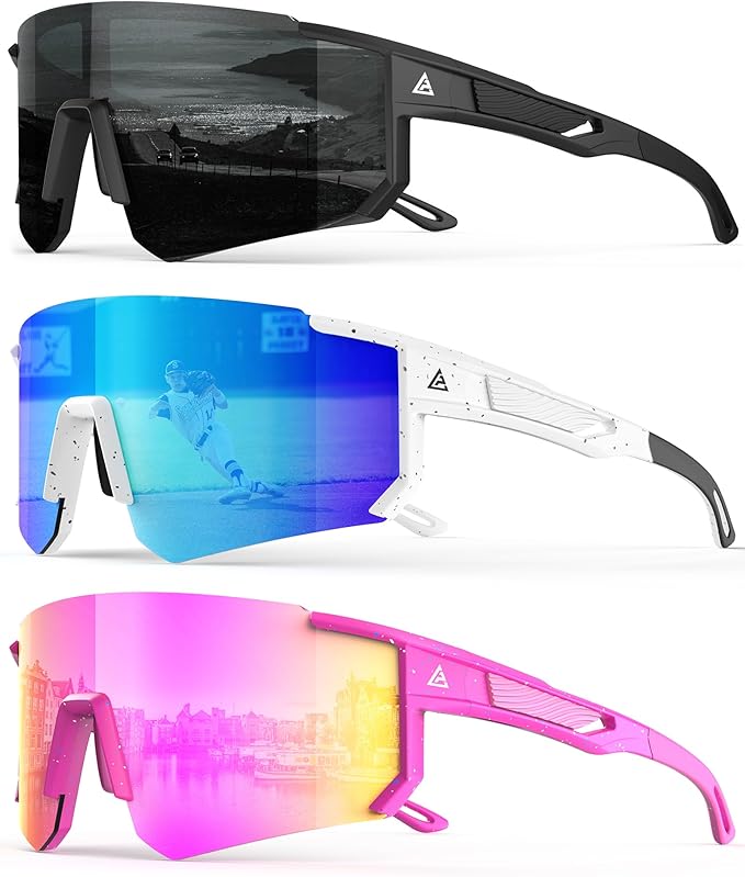 Polarized Sports Sunglasses for Men Women, UV400 Protection Mens Sunglasses Wrap Around Sun Glasses for Cycling Running