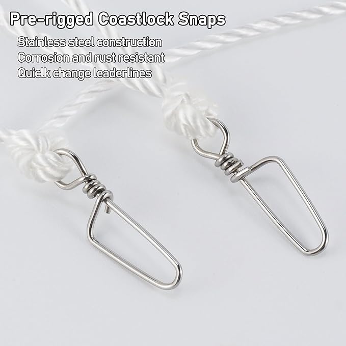 Dr.Fish 100/295ft Trotline Fishing Set up 20/60 Hooks Twine Pre-Rigged Snaps Leader for Traditional Dropline Catfishing Gear Kit Catfish Rig Catfishing Tackle