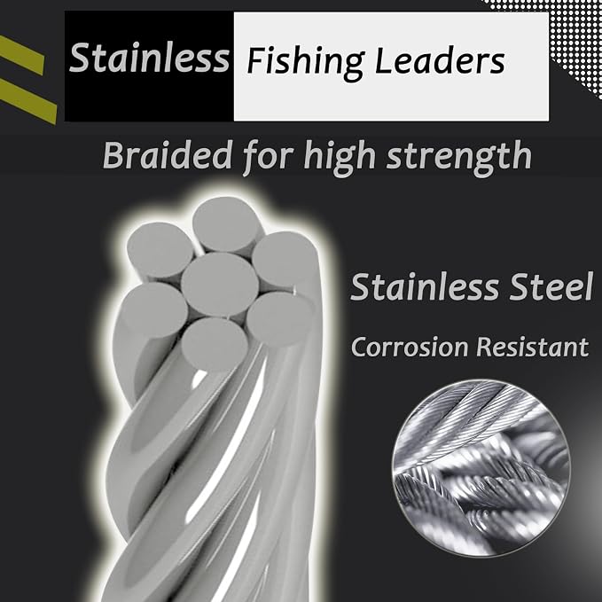 AMYSPORTS Freshwater Wire Fishing Leader Stainless Heavy Duty Wire Leader Fishing Saltwater Rigs Leaders Fishing Steel White Nickel